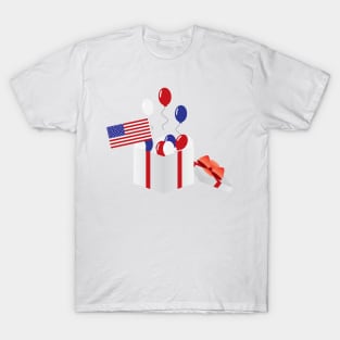 Usa flag and Blue, Red, White Balloons T-Shirt